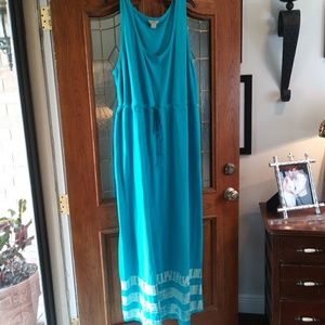 Natural Reflections Aqua/wht. Maxi Dress. Sz. 2X.